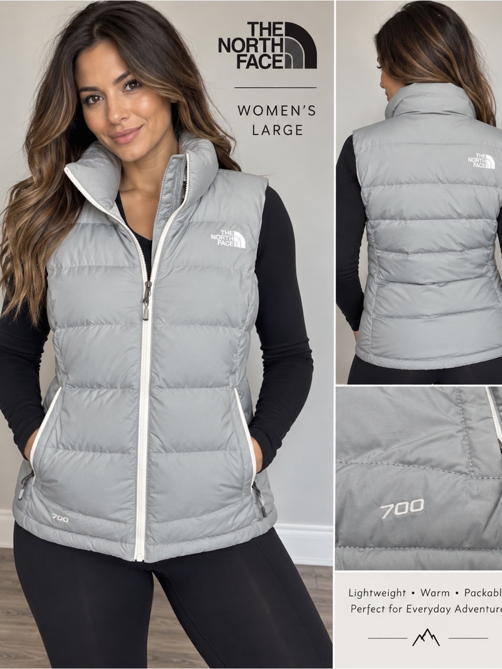 The North Face Women's Light Gray 700 Packable Down Vest